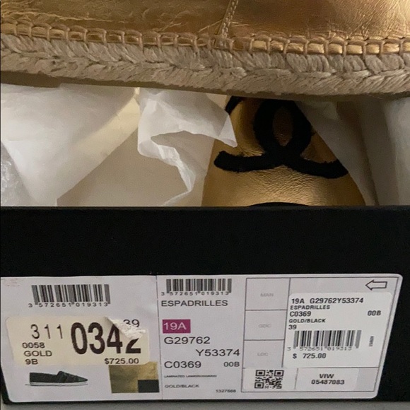 Chanel gold and black espadrilles NWB size 39 - Picture 6 of 10